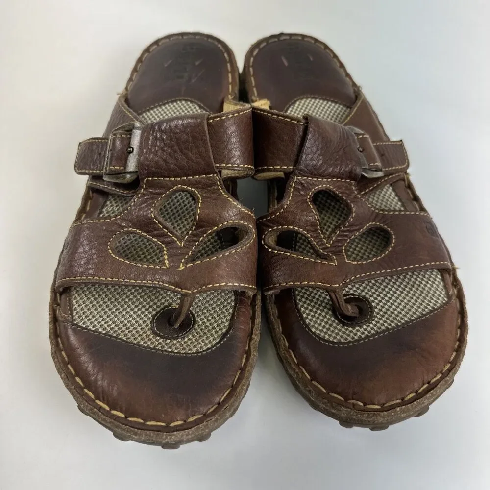 Born Judith‎ Sandal Brown Leather Slip On Cushioned Buckle Lug Sole Y2K Womens 8